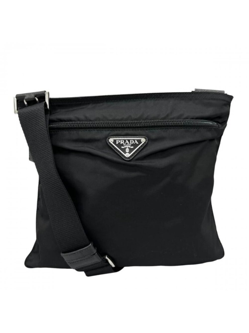 Prada Shoulder Bag Triangle Logo Crossbody Nylon Black Silver